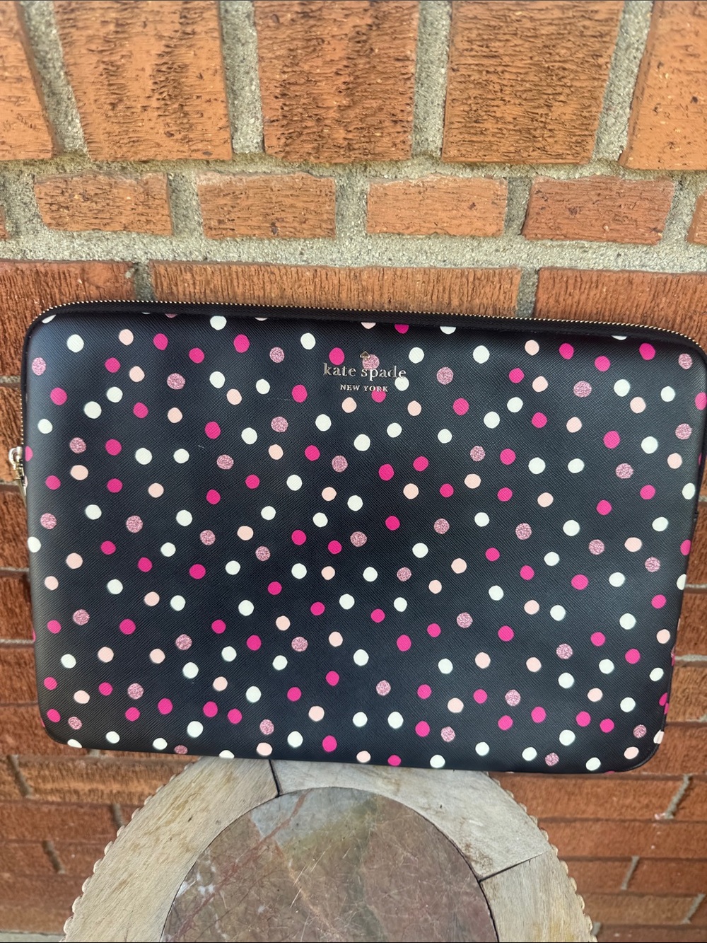 kate spade Black Laptop 💻 Sleeve with Pink and White Polka Dots